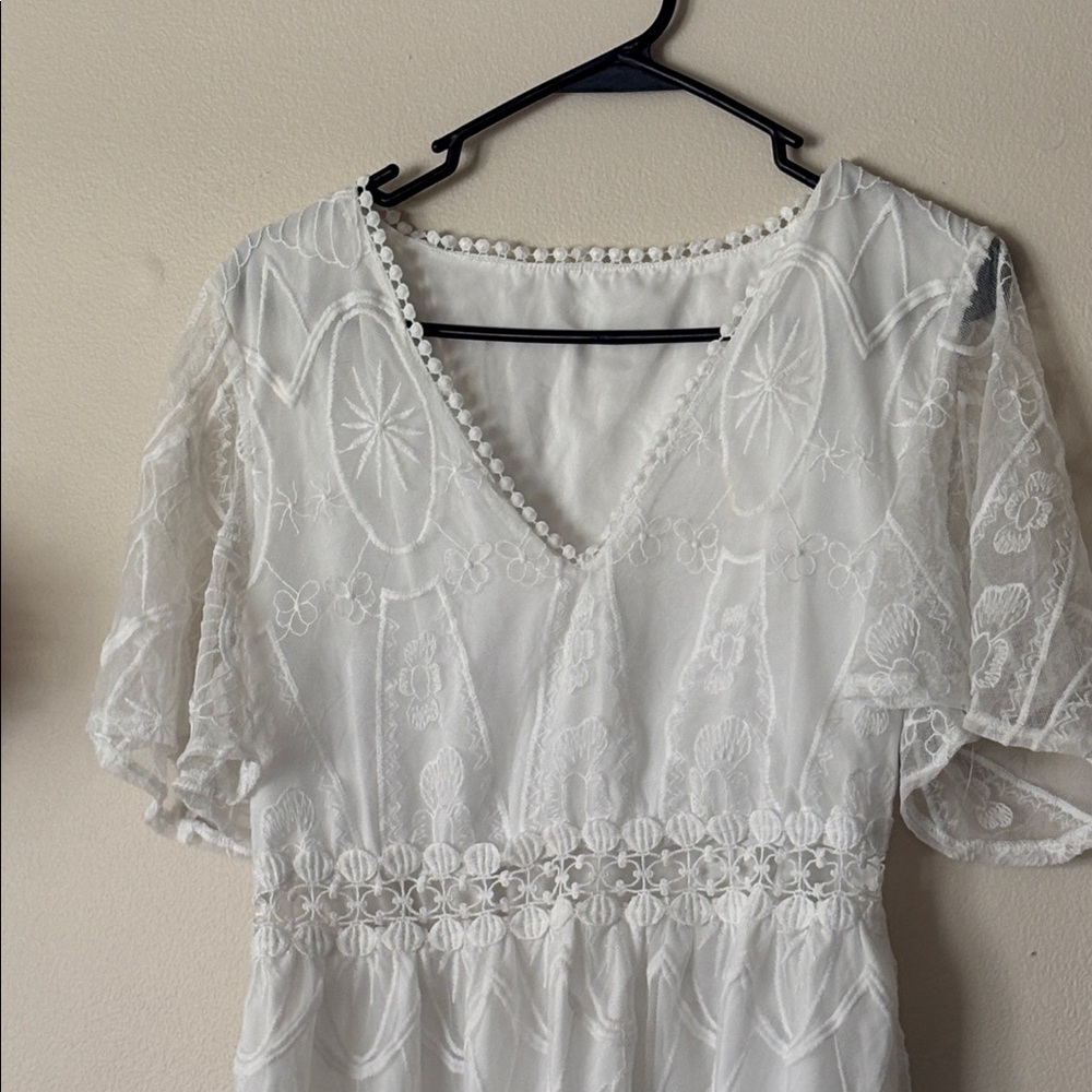 Source Unknown White Flutter Sleeve Midi Sundress - Picture 3 of 5